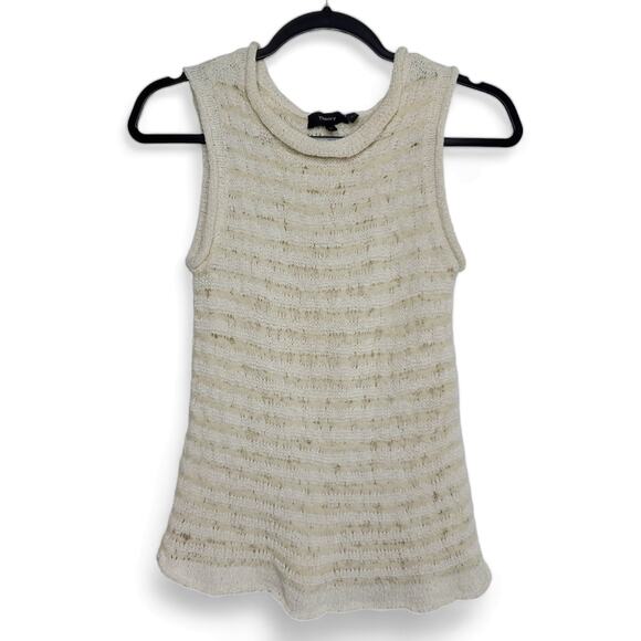 Theory Women's Striped Boat Neck Sweater Size M Sleeveless Merino Wool Alpaca - Picture 2 of 9